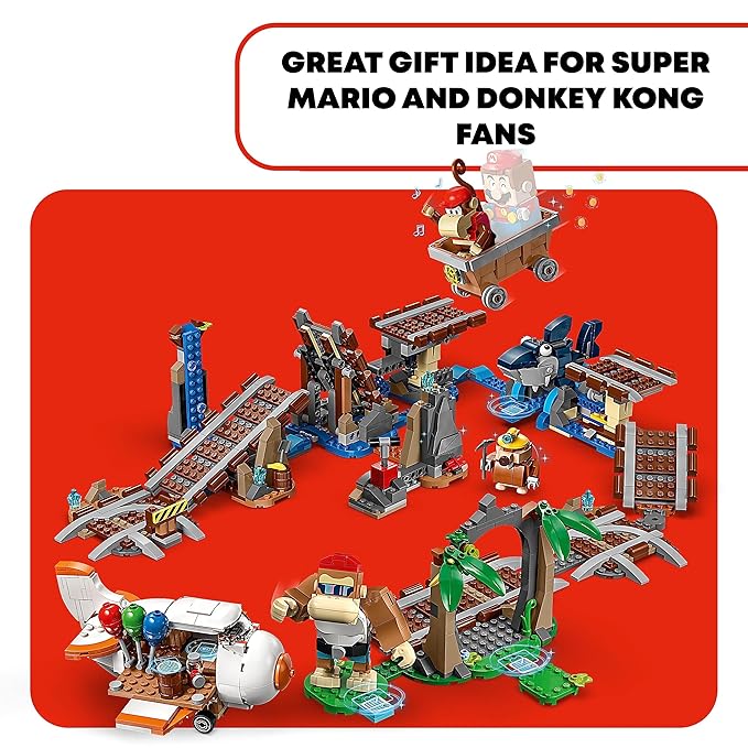 LEGO Super Mario Diddy Kong's Mine Cart Ride Expansion Set 71425, Collectible Building Toy with Brick Built Funky Kong Figure, Super Mario Gift Set for Kids Ages 8-10 to Combine with a Starter Course