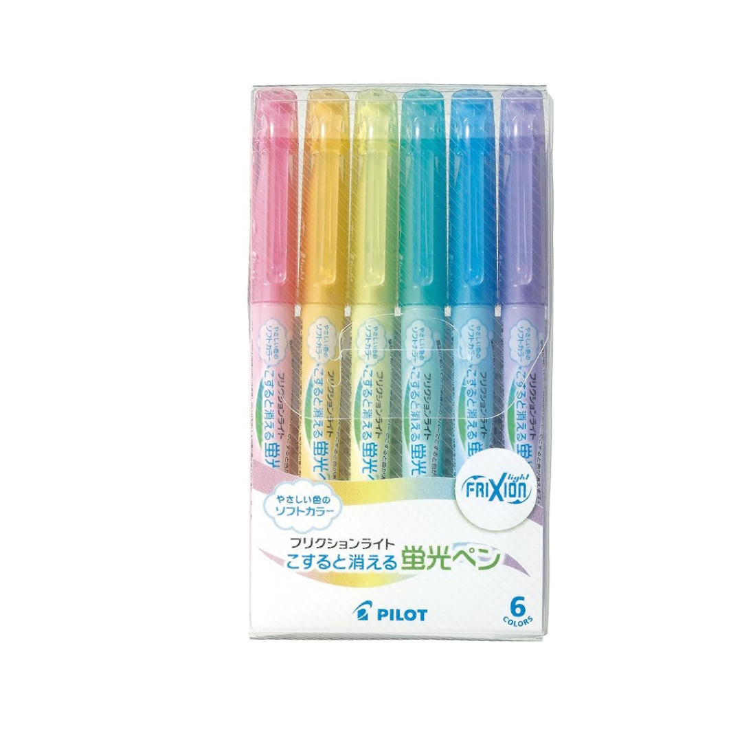 Pilot Frixion Light Soft Color Erasable Highlighter Pen,6 Color Set (SFL-6,Multi-coloured