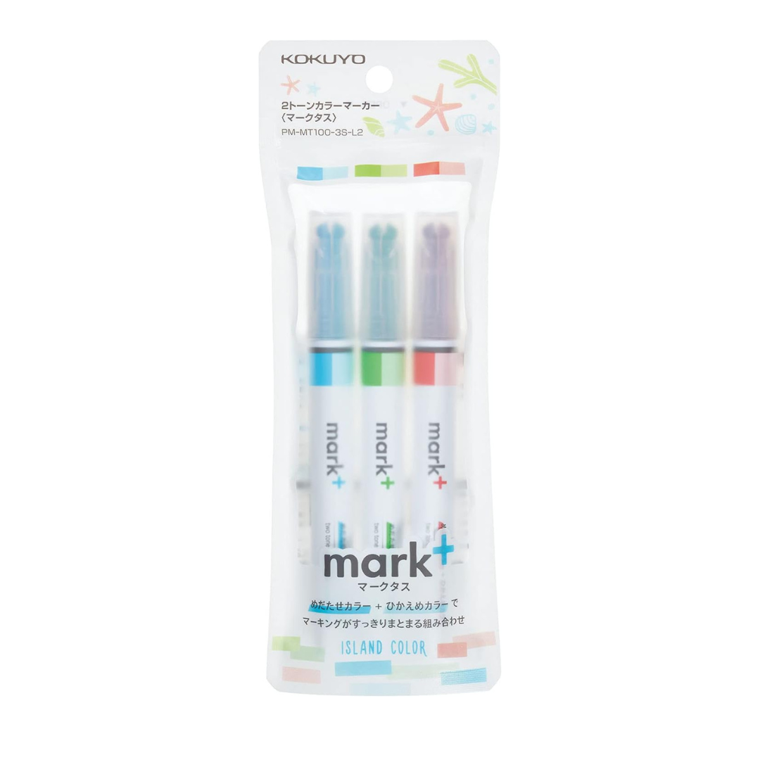 Kokuyo PM-MT100-3S-L2 Highlighter, 2 Colors, Marktus, Set of 3, Limited Island Color