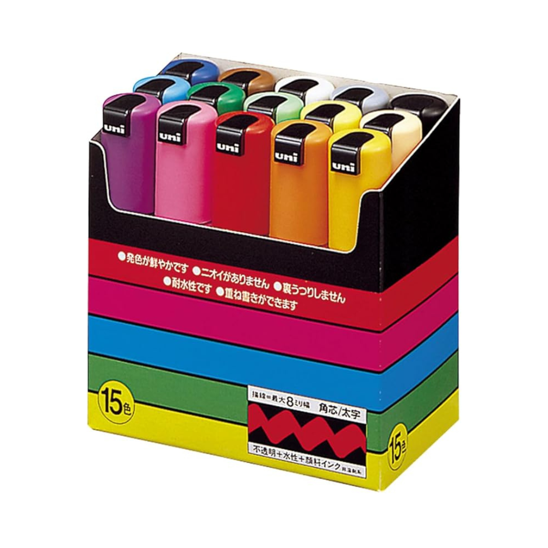Posca Mitsubishi Pencil Water-based Pen Thick Square Tip 15 Colors PC8K15C