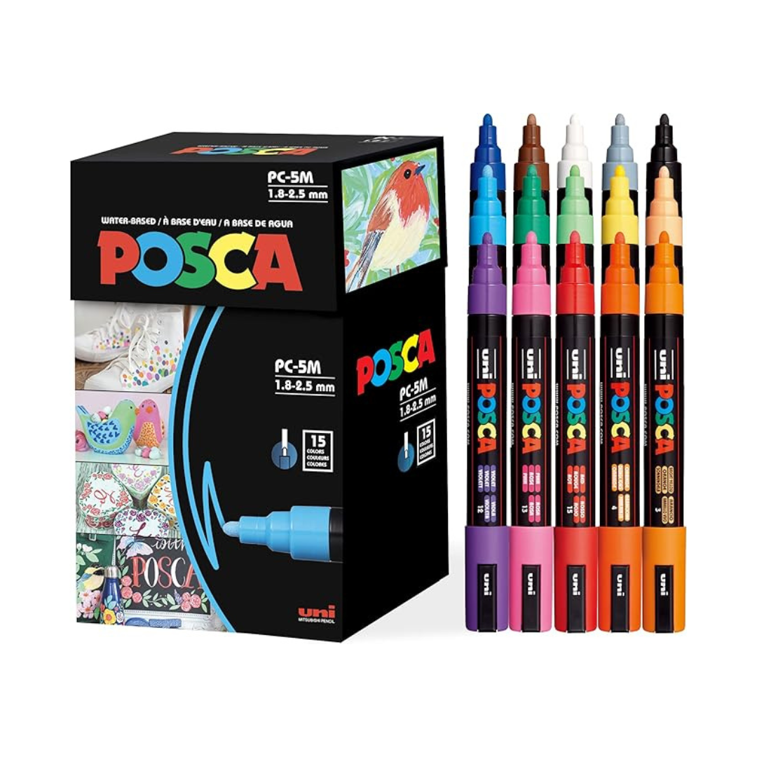 Posca Mitsubishi Pencil Water based Pen, Medium, Round Tip 15 color set