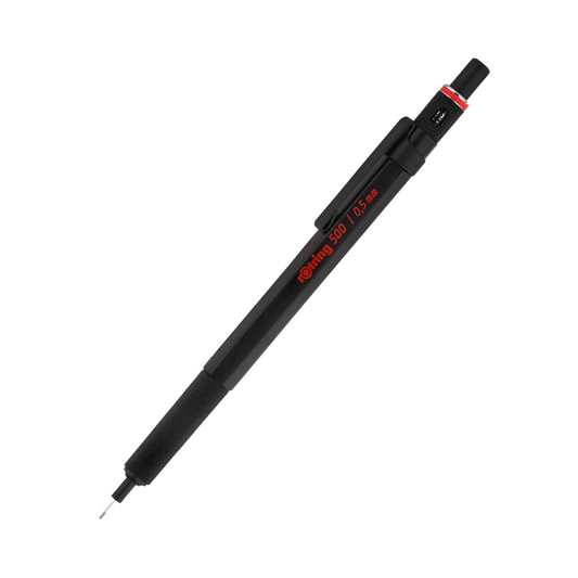 Rotring 0.5mm Mechanical Lead Pen Pencil Matte Black ABS Plastic Body Hexagonal Body Non-Slip Textured Metal Grip Click Mechanism 500 Series Lead Indicator Ideal for Technical Drawing