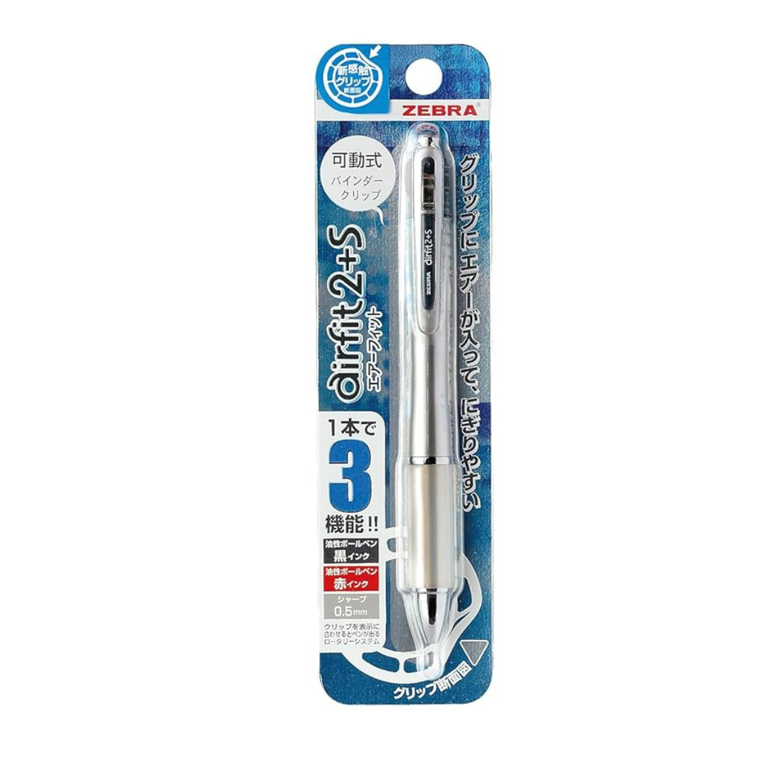 Zebra Air Fit 2 with S, 2 Color 0.7mm Ballpoint and 0.5mm Mechanical Pencil, Silver Body (P-SA9-S)