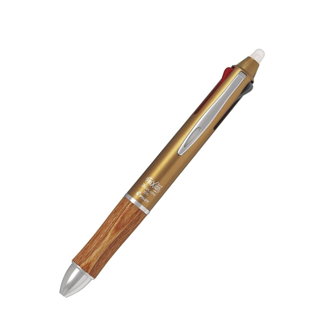 Pilot P-LKFB-60UF-GY Friction Ball 3 0.5 Ballpoint Pen, Erasable, 3-Color, Gray, Wood