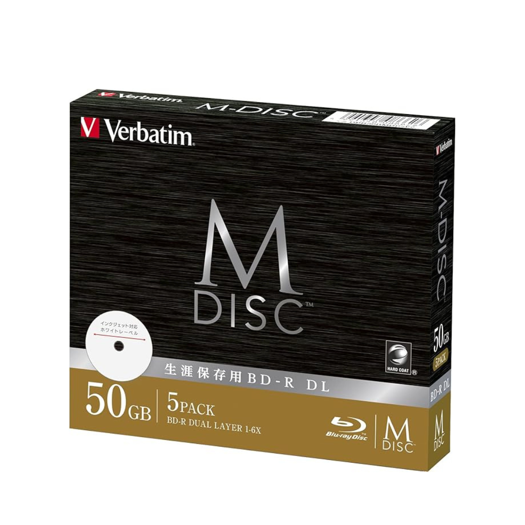 Verbatim DBR50RMDP5V2 M-DISC BD-R DL Long-term Storage, Single Recording, 1-6x Speed, 50 GB, 5 Sheets, White Label, Blu-ray Disc