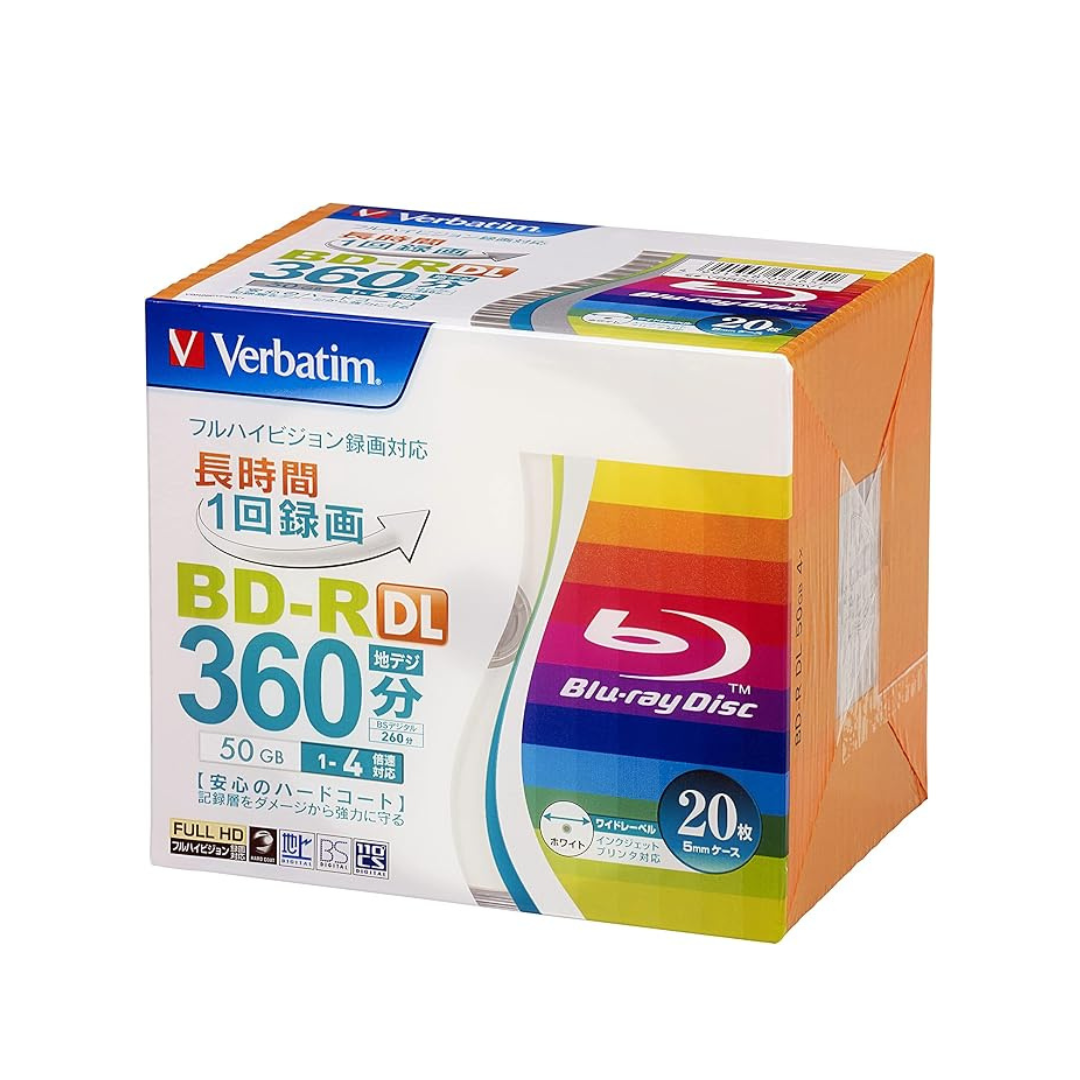 Verbatim One-time Recording Blu-ray Disc BD-R DL 50GB 20 Pieces White Printable Single-Sided Dual Layer 1-4x Speed VBR260YP20V1