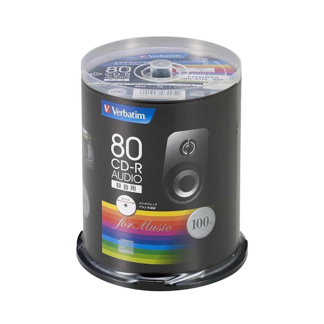 Verbatim MUR80FP100SV1 for Music, CD-R, 80 Minutes, 100 Sheets, White Printerable, 48x