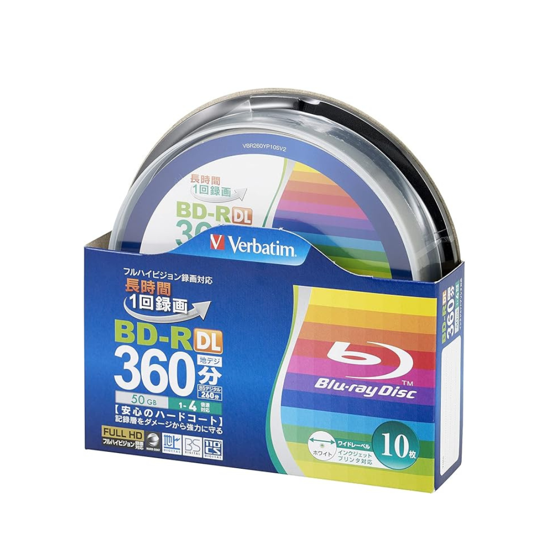 Verbatim Record-once Blu-ray Disc BD-R DL 50GB 10 Pieces White Printable Single-Sided Dual Layer 1-4x Speed VBR260YP10SV2
