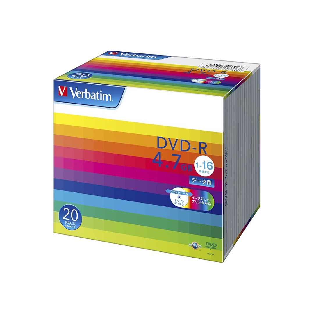 Verbatim DHR47JP20V1 Single Record DVD-R 4.7GB 20 Sheets White Printer Bulb, 1-16x, Single Side, Single Layer
