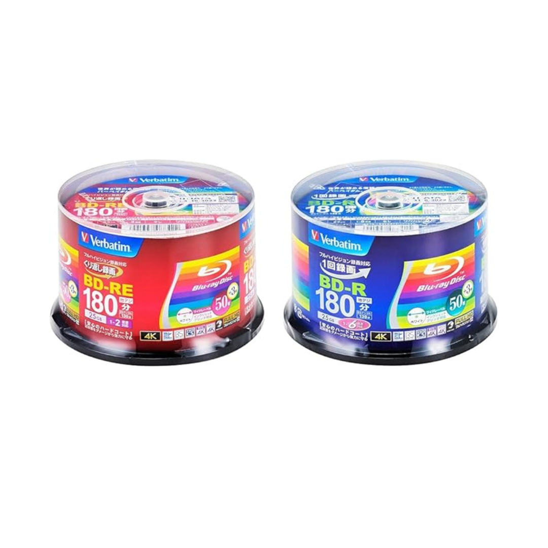 Verbatim VBE130NP53SV4 VBE130NP53SV4 for Repeated Recording, 25 GB, 50 Sheets + 3 Extra Pack, Inkjet Printer Compatible, White, Single Layer, 1-2x, Verbatim, 1 Recording, Blu-ray Disc, BD-R, 25 GB, 50
