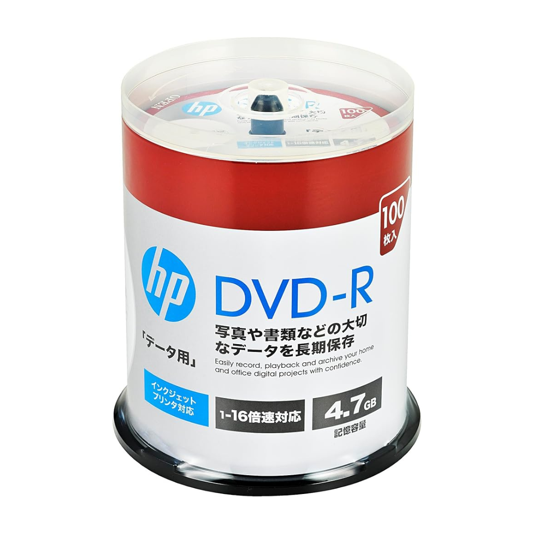 VERBATIM Hewlett Packard (HP) DHR47JP100SH1 Single Record DVD-R 4.7GB 100 Sheets Inkjet Printer Compatible, White, 1-16x, Single Side, Single Layer