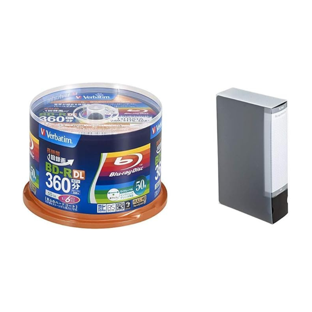 Verbatim BD-R DL VBR260RP50SV1 for Single Recording (2 Layers on One Side, 1-6x Speed, 50 Sheets) & Sanwa Supply Blu-ray Disc Compatible File Case (Holds 64 Cards)