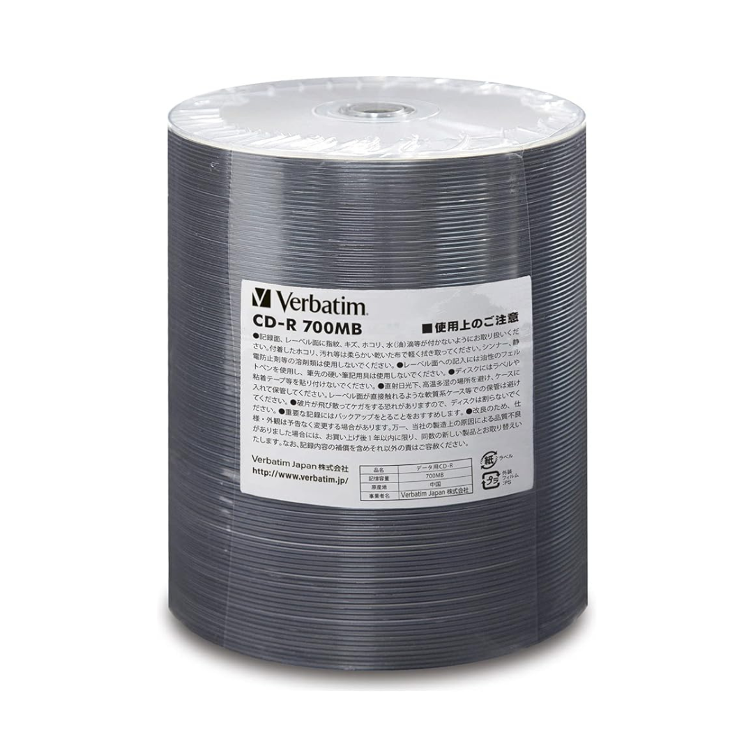 Verbatim SR80SW600BZ 1-Time Recording CD-R 700MB 600 Sheets Simple Commercial Packaging Wide White Printer 48X Speed Single Layer Single Layer
