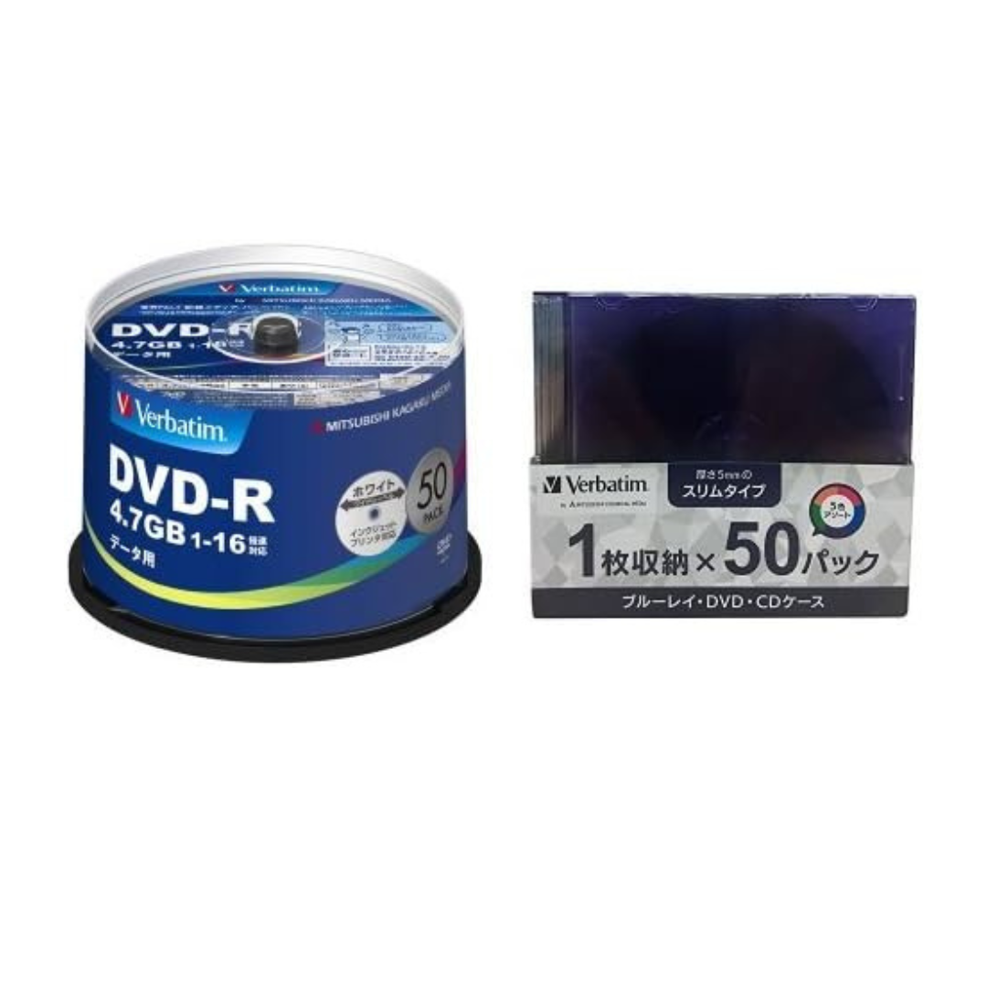 Verbatim One-Time Recording DVD-R DHR47JP50V4 (1-16x 1-16x, 50 Sheets) Media Case Set