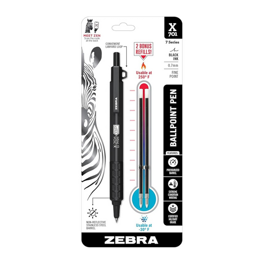 Zebra Pen X-701 Tactical Ballpoint Pen with Bonus Refills, Fine Point, 0.7mm, Black Ink, 1-Count (29811)