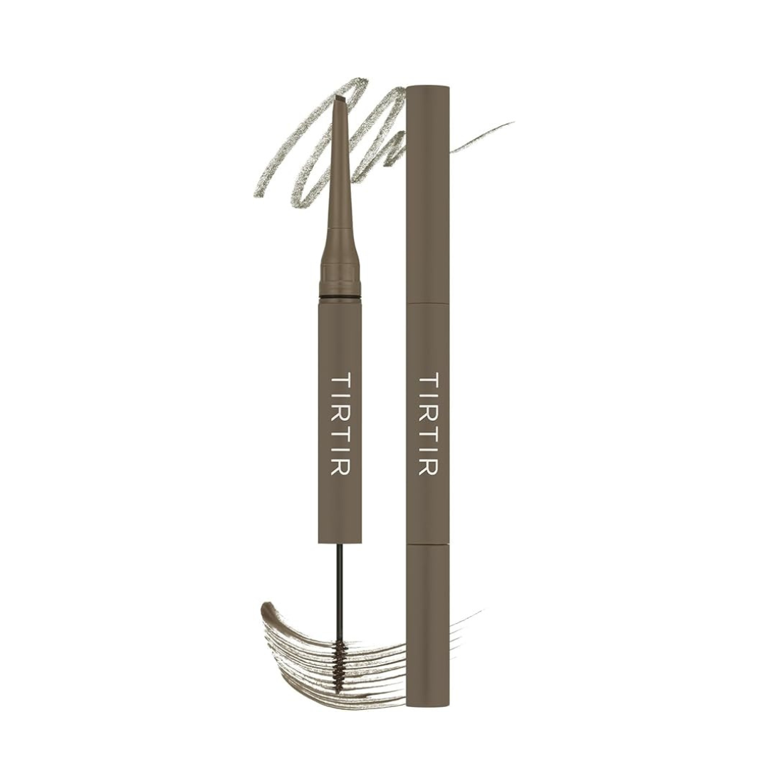TIRTIR 2-in-1 Skinny Brow Pencil & Brow Mascara, 0.8 mm Width (02 ASH OLIVE)