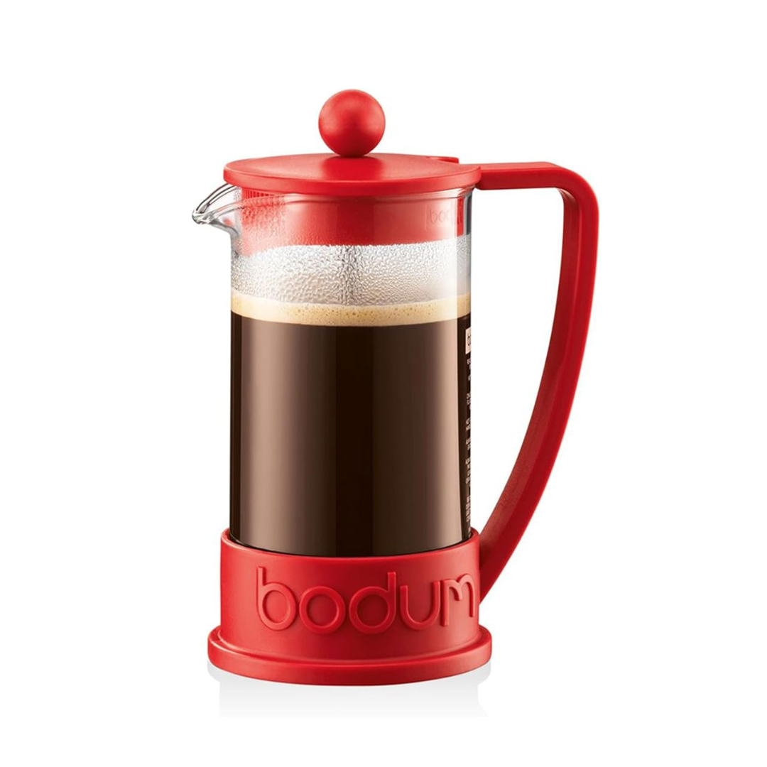 BODUM 10948-04 Brazilian French Press Coffee Maker, 11.8 g (350 ml), Red Stainless Steel Filter