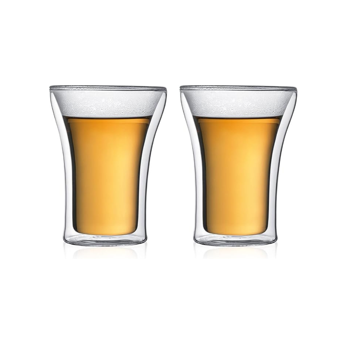 BODUM Glass Cup Tumbler ASSAM Double Wall Glass 250ml Set of 2 Insulates Against Heat and Cold