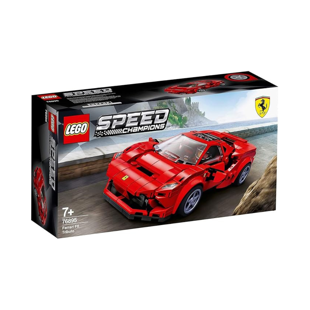 LEGO 76895 Speed Champions Ferrari F8 Tributo Racer Toy, with Racing Driver Minifigure, Race Cars Building Sets,Multicolor,Pack of 275 Pieces