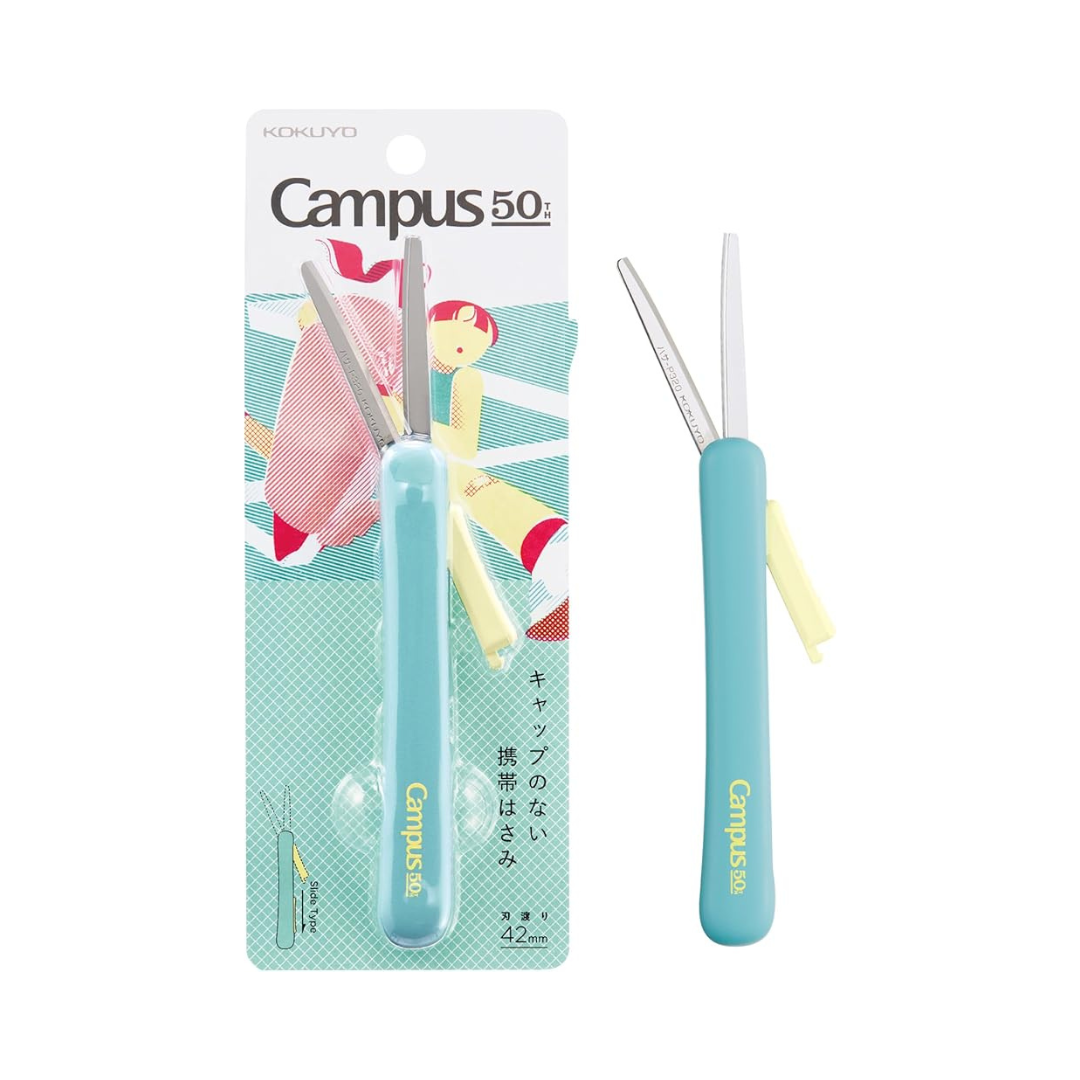 Kokuyo HASA-P320LB Saxa Poche Portable Scissors, Compact, Glueless Blade, Aqua