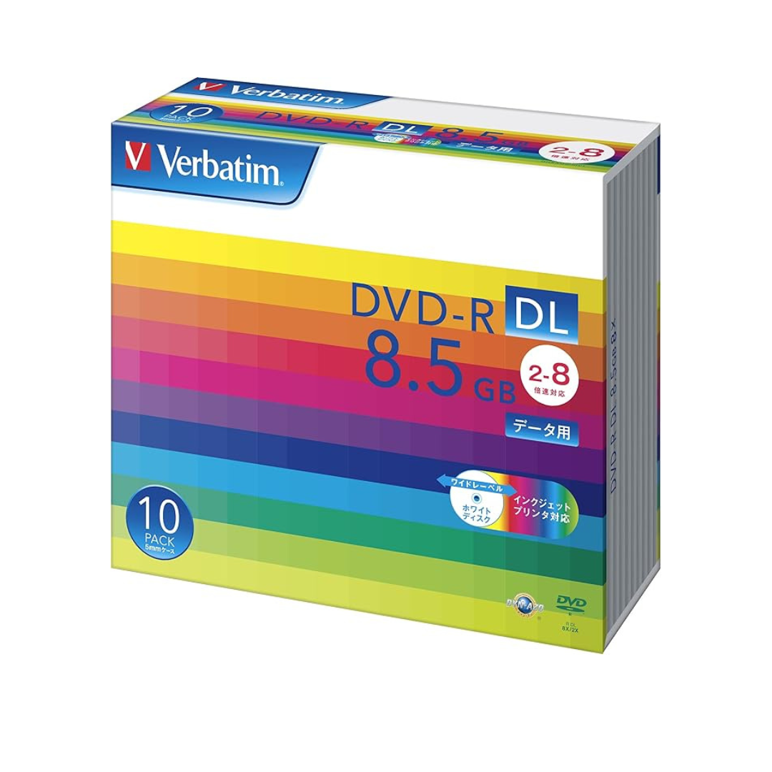 Verbatim DHR85HP10V1 Verbatim Single Recording DVD-R DL 8.5GB 10 Sheets White Printerable Double Layer 2-8X Speed