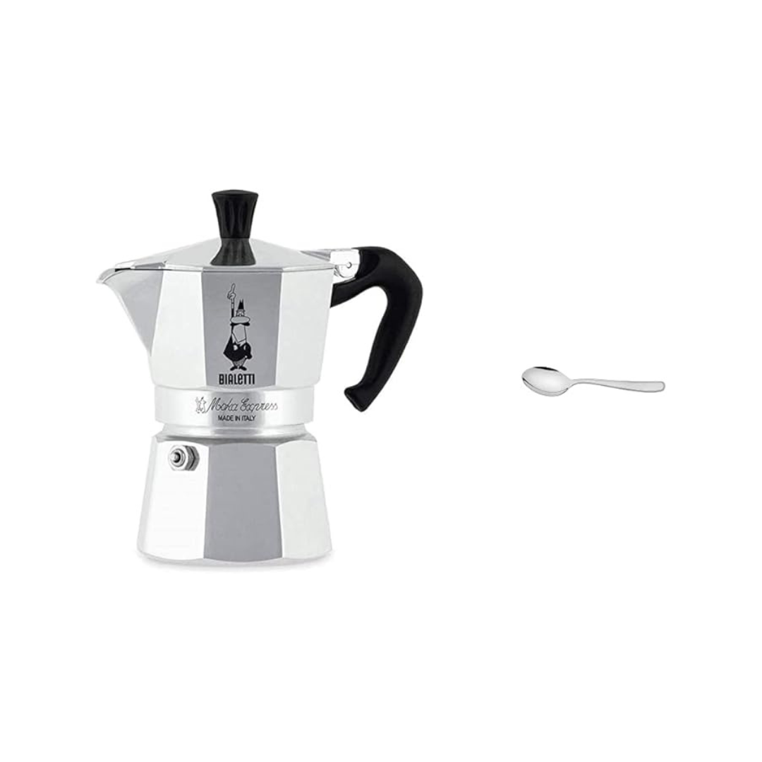 Bialetti 63902/070 Espresso Maker, Direct Fire Type, Mocha Express, For 1 Cup, 0001161/AP & Tramontina Teaspoon