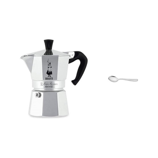 Bialetti 63902/070 Espresso Maker, Direct Fire Type, Mocha Express, For 1 Cup, 0001161/AP & Tramontina Teaspoon