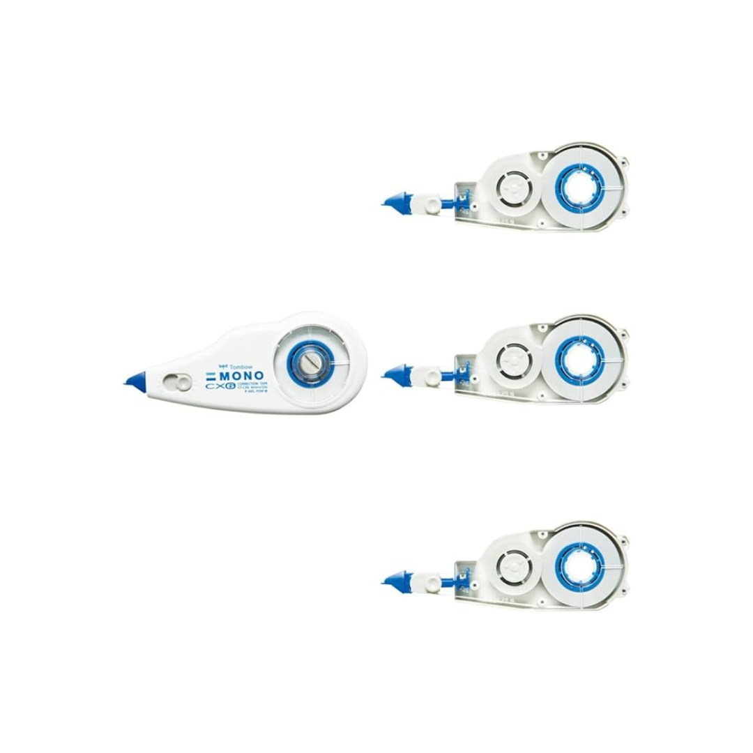 TOMBOW Pencil Correction Tape Mono CX (Body, 0.2 Inch (6 mm) Width 1 Piece, CT-CX6 & MonocR CT-CR6 (Cartridge 6mm Wide, 3 Pieces) Set