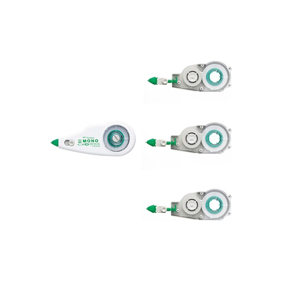 TOMBOW Pencil Correction Tape Mono CX (Body, 0.2 Inch (6 mm) Width 1 Piece, CT-CX6 & MonocR CT-CR6 (Cartridge 6mm Wide, 3 Pieces) Set