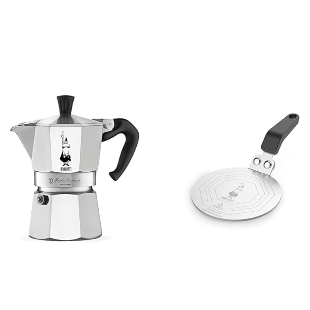 Bialetti Mocha Express 3 Cup, Direct Fire Type +Bialetti Induction Plate