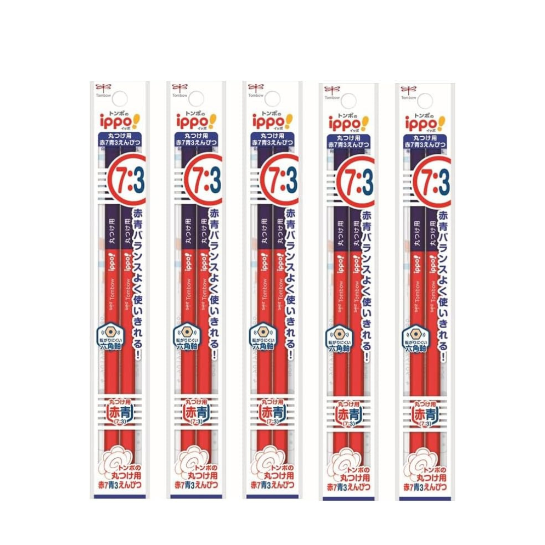 Tombow Red Blue Pencils (Red 7: Blue 3), Ippo Round 10 Pens (2 x 5 Pack) BCA-263-5P