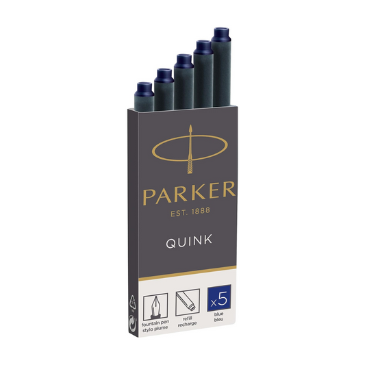 Parker Quink Cartridge Ink Set of 5 Blue Water-Based Official Import 1950384