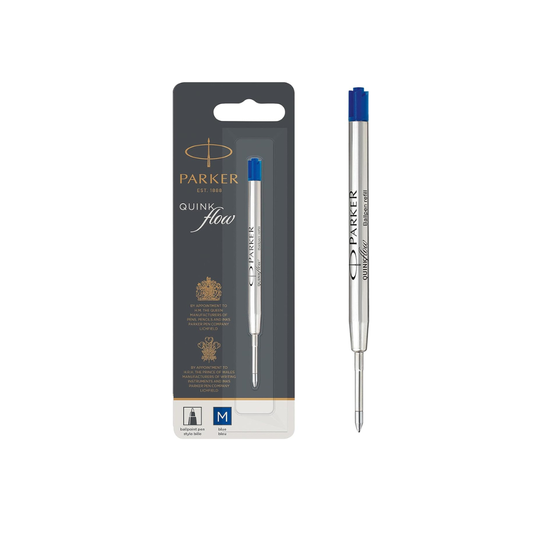 Parker 1950371 Quink Flow Ballpoint Pen Refill, Blue, Single Pack, Blue, M Medium, 0.04 inches (1.0 mm), Oil-based, Ballpoint Refill
