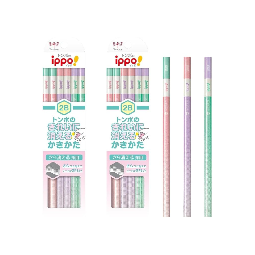 TOMBOW Pencil, Ippo Erases Cleanly Kakata Pencil 2B 1 Dozen Pink KB-KSKW01-2B (x2)