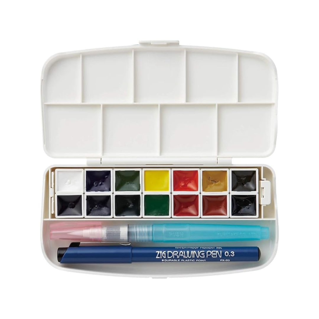 Kuretake KG301-1 Fis Watercolor Set, Clear, 14 Colors