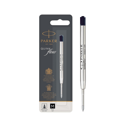 Parker 1950369 Quink Flow Ballpoint Pen Refill, Black, Single Pack, Black, M Medium, 0.04 inches (1.0 mm), Oil-based, Ballpoint Refill