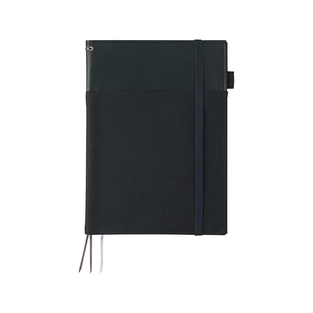 KOKUYO Systemic Synthetic Leather Cover Notebook, with One Semi-B5, B 6mm Ruled, 35 Lines, 40 Sheets, Twin Ring Edge Title Notebook, Black