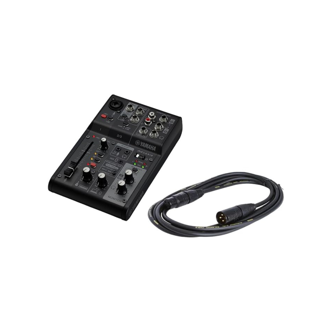 Yamaha AG03MK2 B MC Live Streaming Mixer 3m Microphone Cable Set, 3 Channels, Black