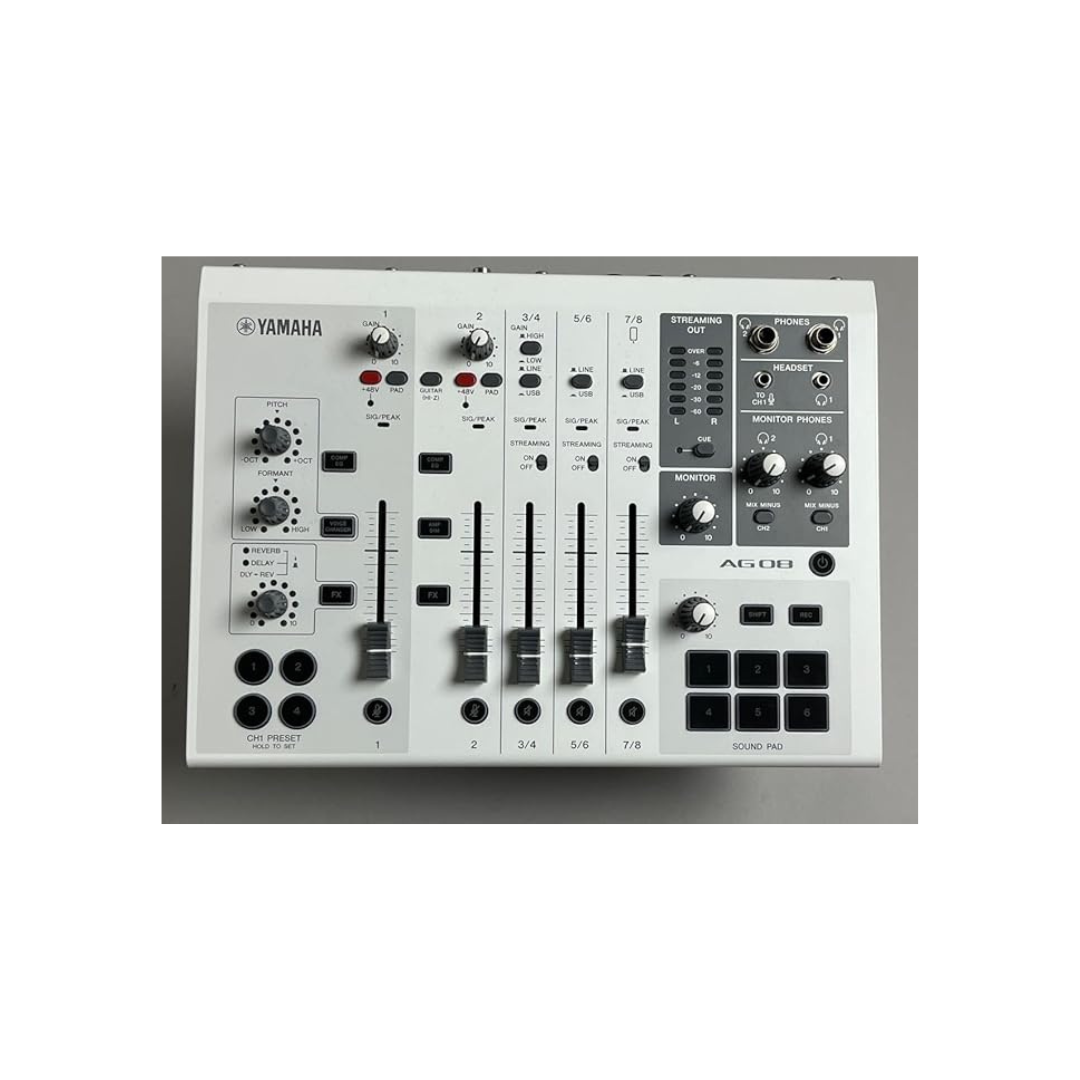 Yamaha AG08 W Live Streaming Mixer Live Streaming 8 Channels with Built-in Voice Changer, White
