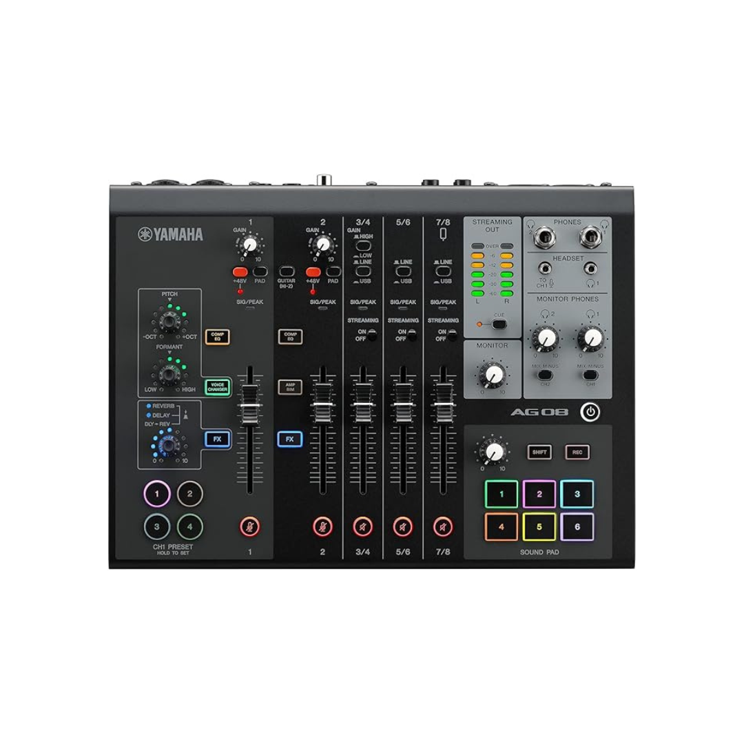 Yamaha AG08 B Live Streaming Mixer with 8 Channels Built-in Voice Changer, Black