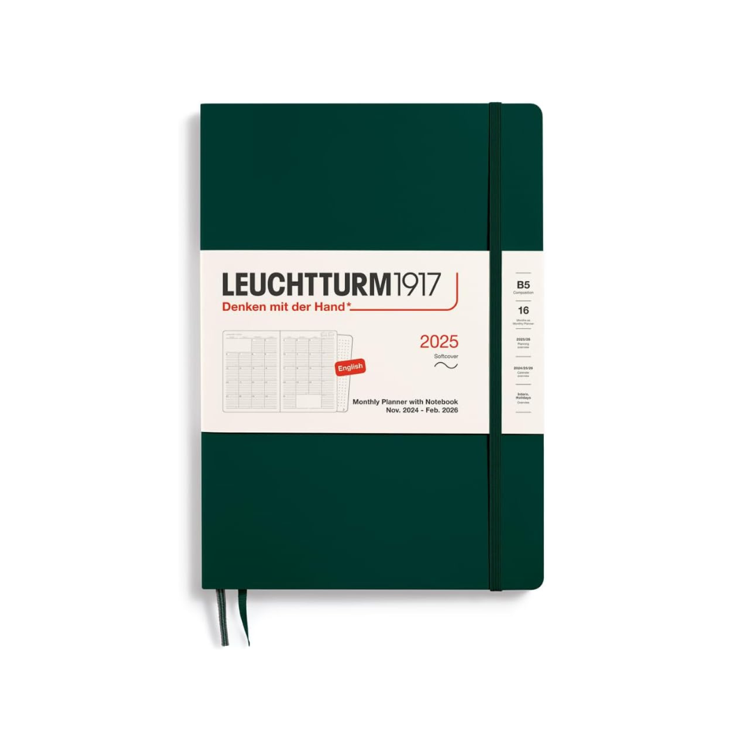 Leuchtturm 370710 Notebook, Begins in January 2025, B5, Monthly, Soft Forest Green