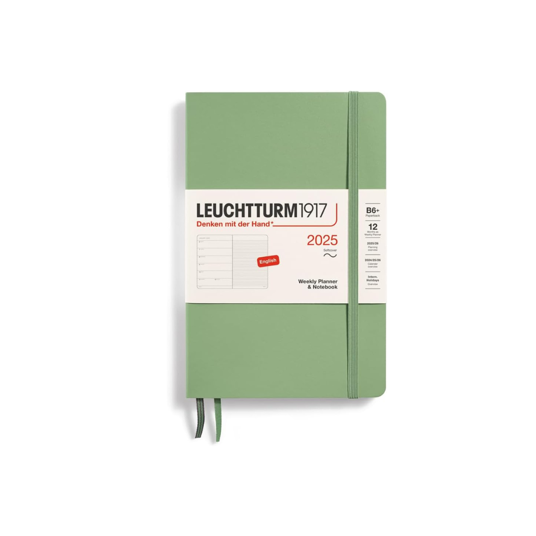 Leuchtturm 370656 Notebook, Begins in January, 2025, B6, Weekly Soft, Sage