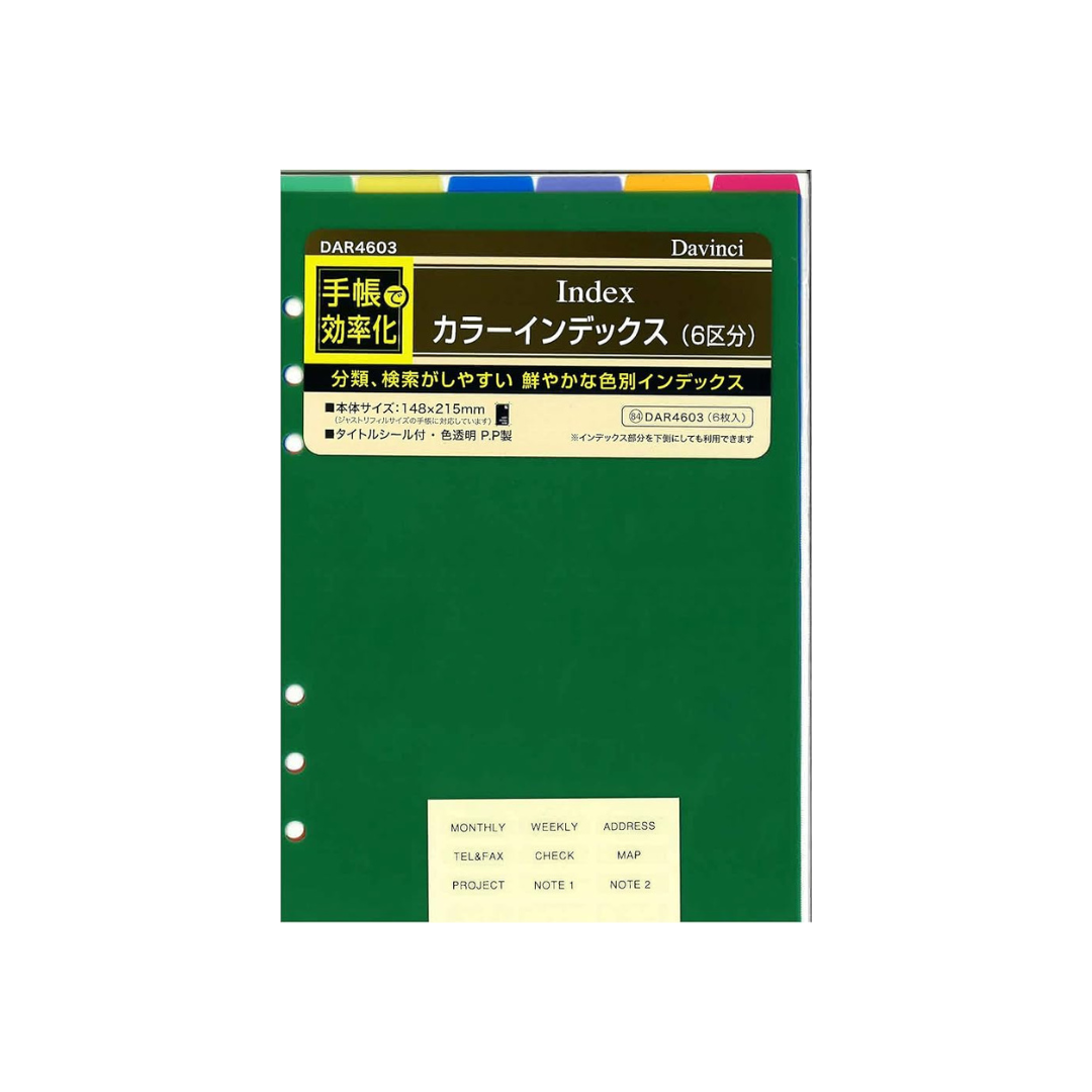 Raymay Fujii Da Vinci Notebook Refill, Color Index, 6 Sections, A5, Vivid Color