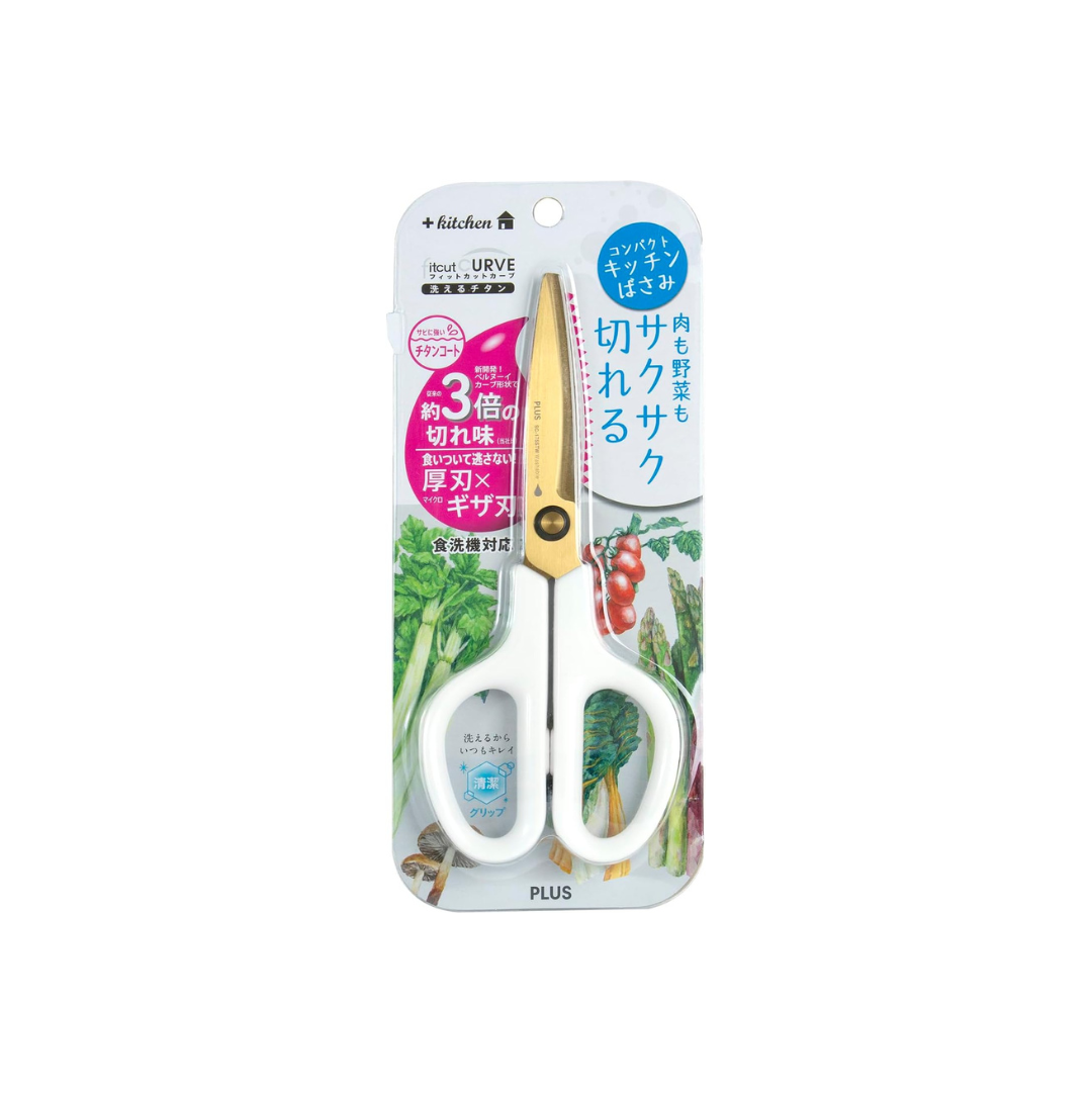Plus Kitchen Scissors, Stress-Free Sharp, Fit Cut Curve, Washable, Titanium, Mushroom White, 35-207