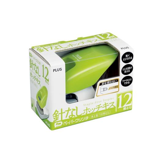 PLUS Stapler, Needleless Stapler, Paper Clinch, Tabletop Type, 12 Sheets, Green, 31-211