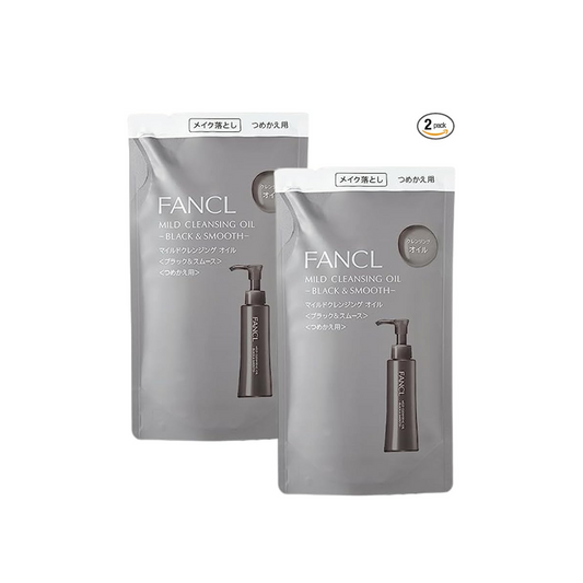 FANCL Mild Cleansing Oil (Black & Smooth) (Refill), 2 Bottles Additive-Free (Pore Care/Blackheads), Eyelash OK