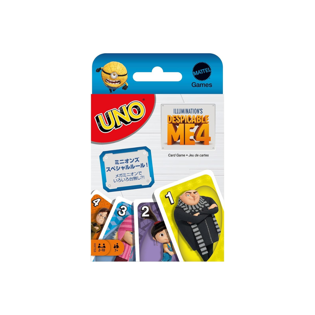 Mattel Games HXT53 UNO Despicable Me 4 Minions Card Game, Party Goods, For 2 to 10 Players, 112 Cards, Ages 7 and Up, Yellow (English Language Not Guaranteed)
