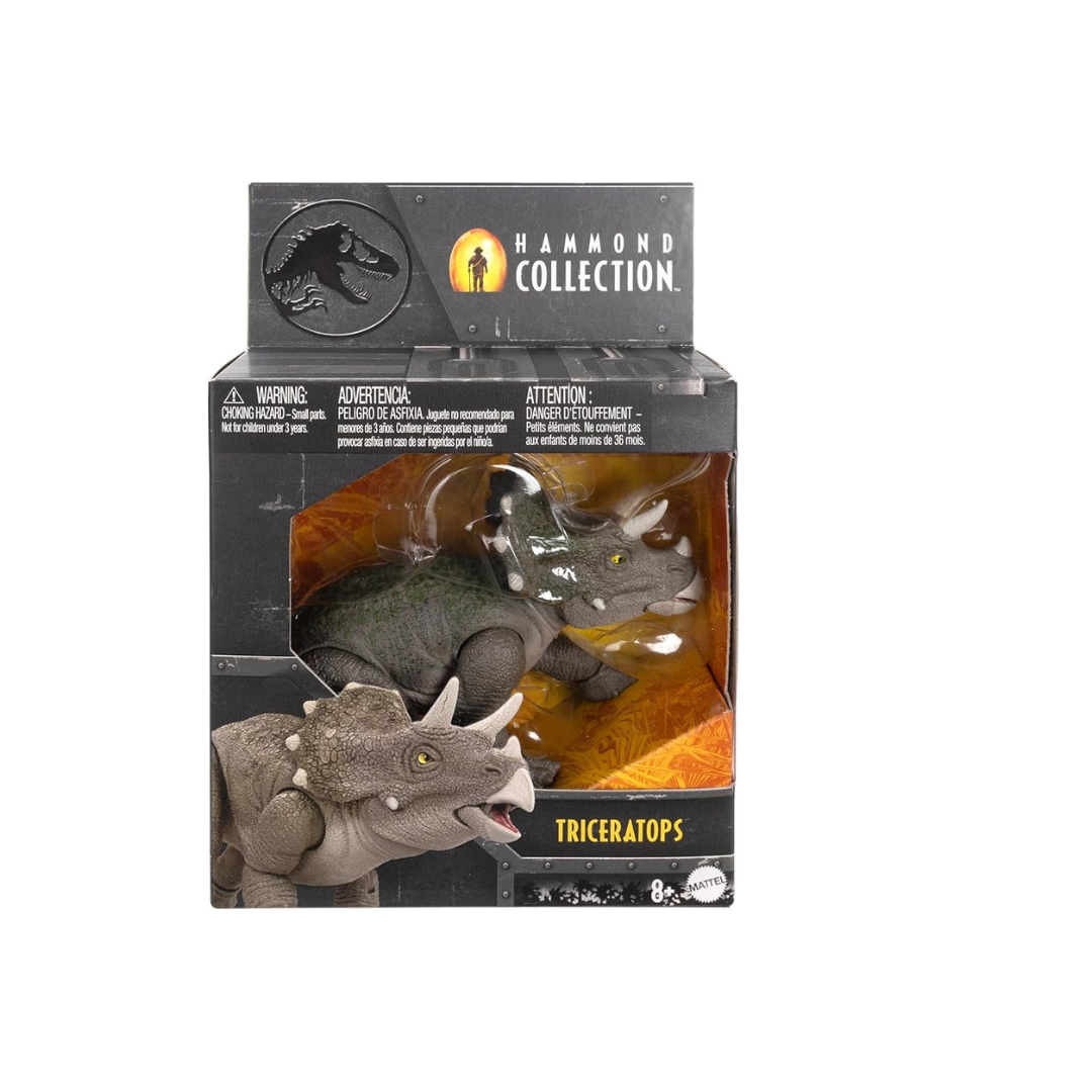 Mattel Jurassic World JDJ07 Jurassic World Hammond Collection Triceratops Figure, Dinosaur Toy, Total Length: Approx. 6.5 inches (16.5 cm), Age 8 and Up, Gray
