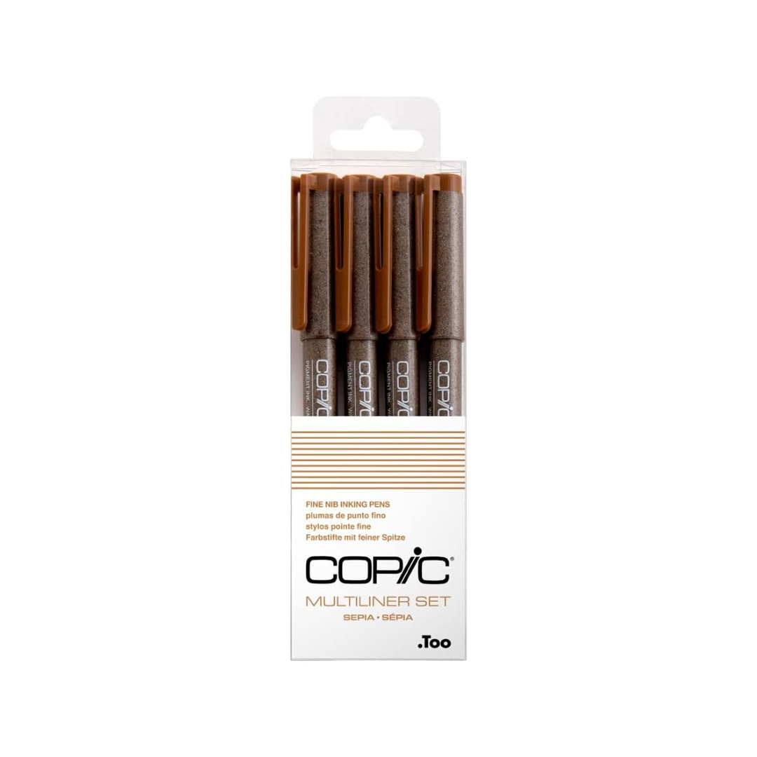 Copic Markers Multiliner Sepia Pigment Based Ink, 4-Piece Set