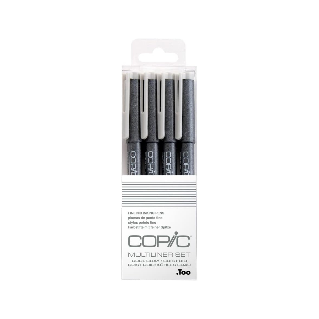 Copic Markers Multiliner Gray Pigment Based Ink, 4-Piece Set